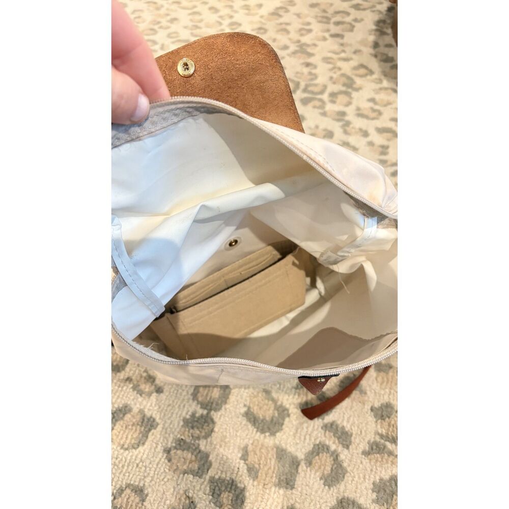 Longchamp Le Pliage Nylon Canvas Backpack Black Authentic Tan Beige - Picture 7 of 10